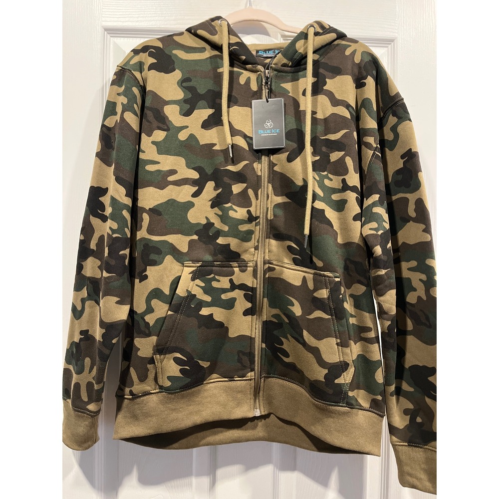 Blue Ice Mens Camo Full Zip Hoodie Olive Camouflage Sweatshirt JMFH-7000L Large